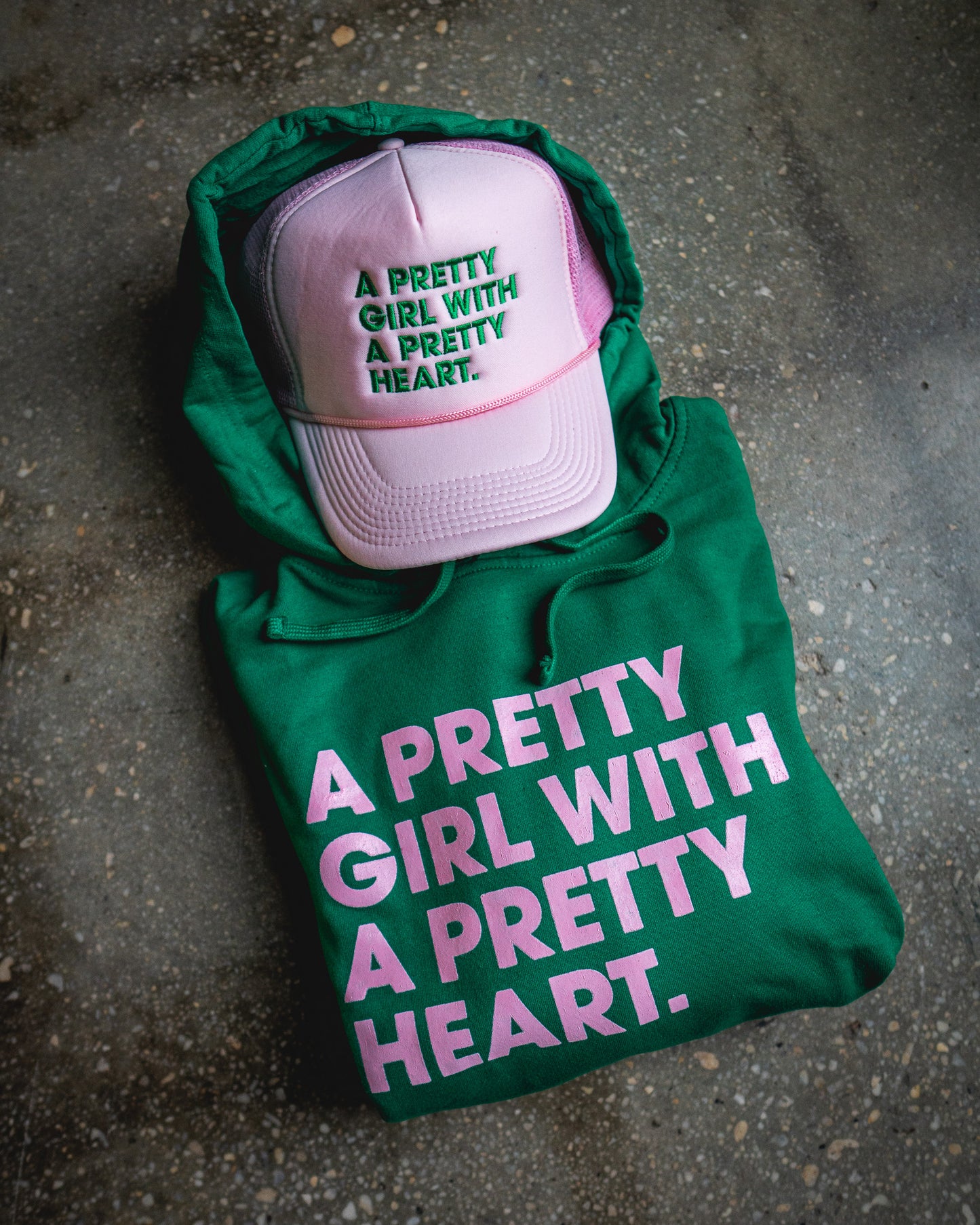 Pretty Girl With A Pretty Heart Hoodie & Light Pink Trucker Bundle