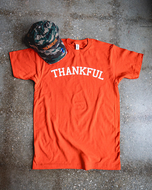 Thankful Adult Box T-Shirt & Camo Distressed Hat Bundle