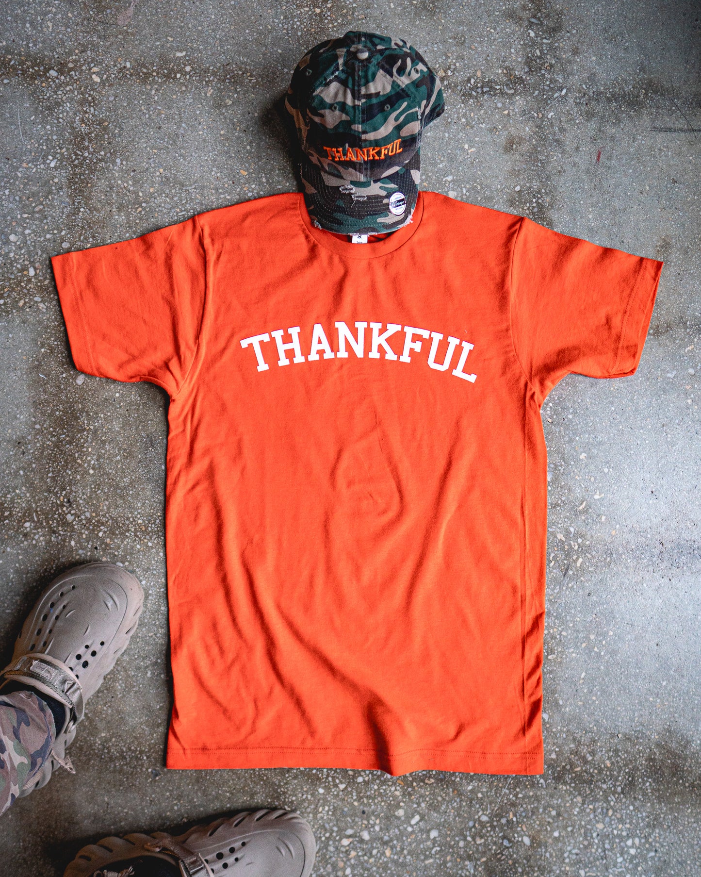 Thankful Adult Box T-Shirt & Camo Distressed Hat Bundle