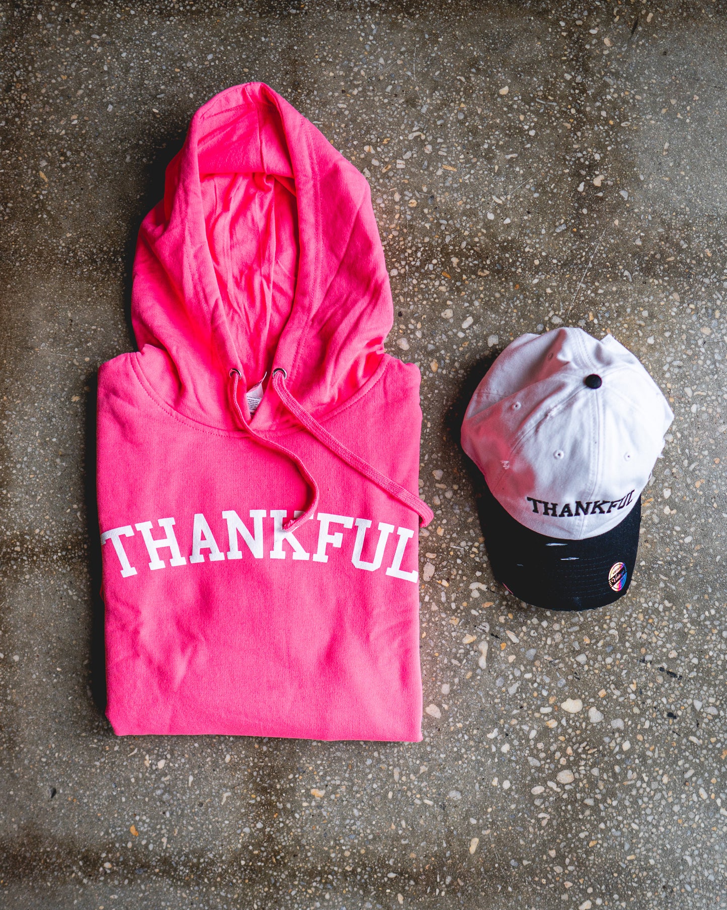 Thankful Hoodie & White/Black Distressed Hat Bundle