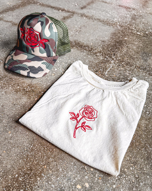 Rose Embroidered Muscle Tank & Camo Trucker Bundle