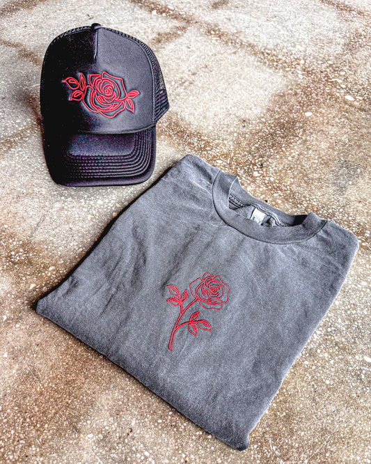 Rose Embroidered Muscle Tank & Black Trucker Bundle