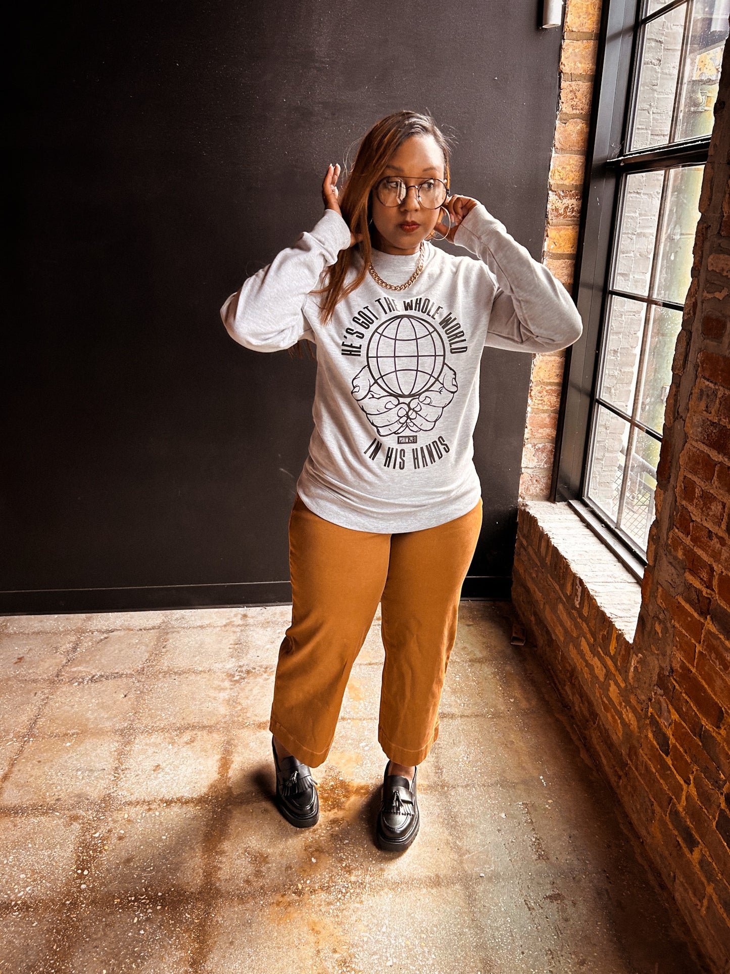 He's Got The Whole World Adult Drop Shoulder Sweatshirt