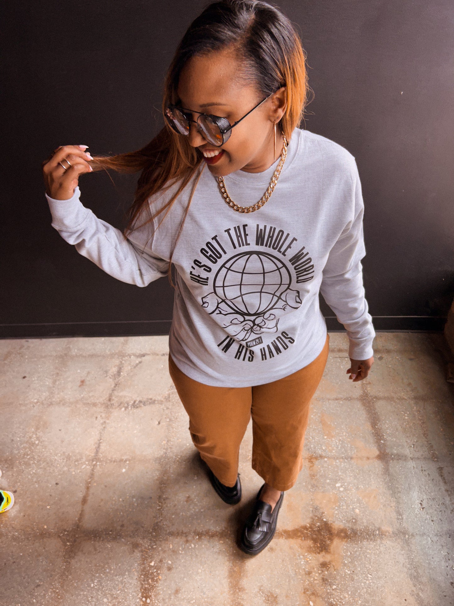 He's Got The Whole World Adult Drop Shoulder Sweatshirt