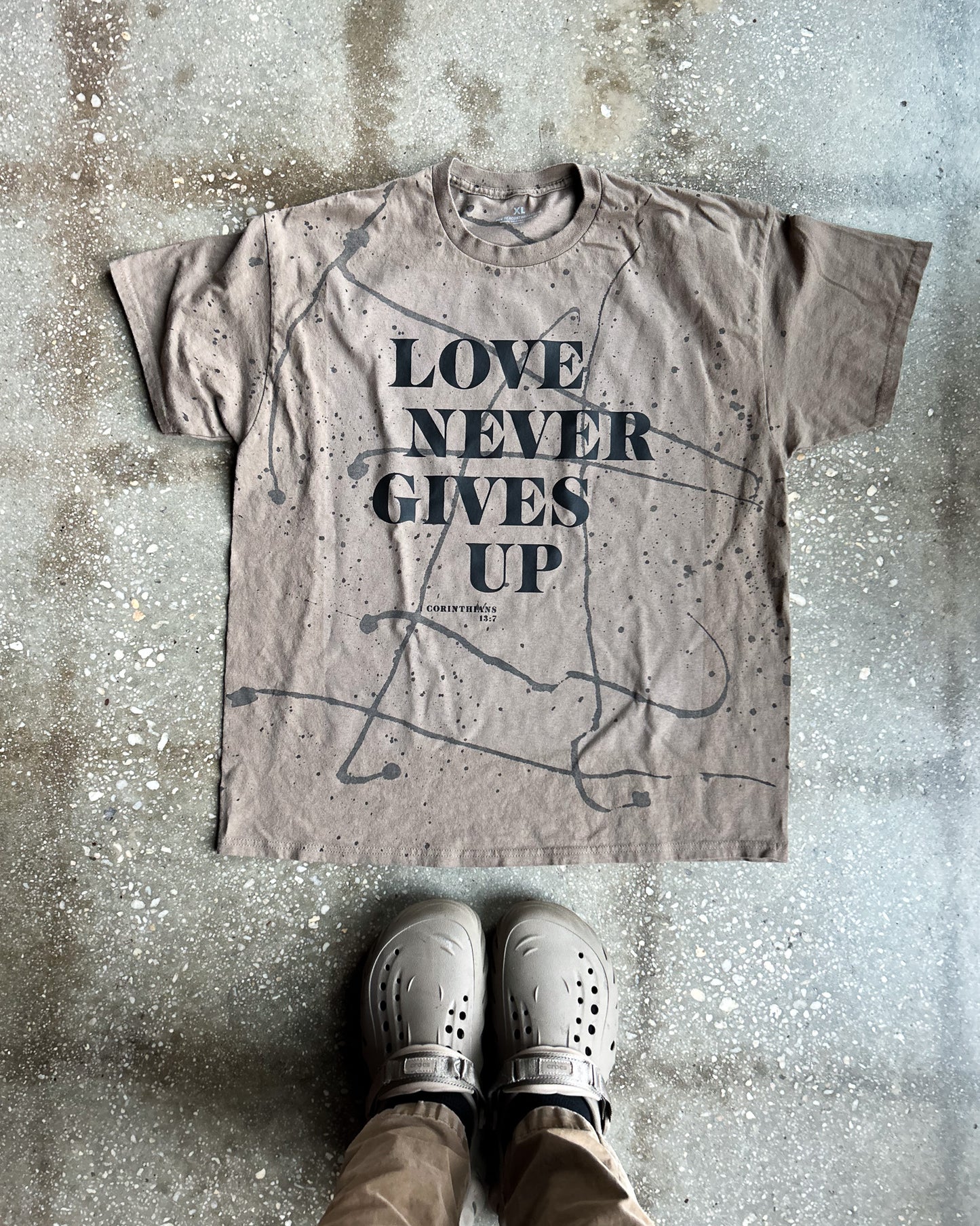 Love Never Gives Up (Splatter) Adult Box T-Shirt