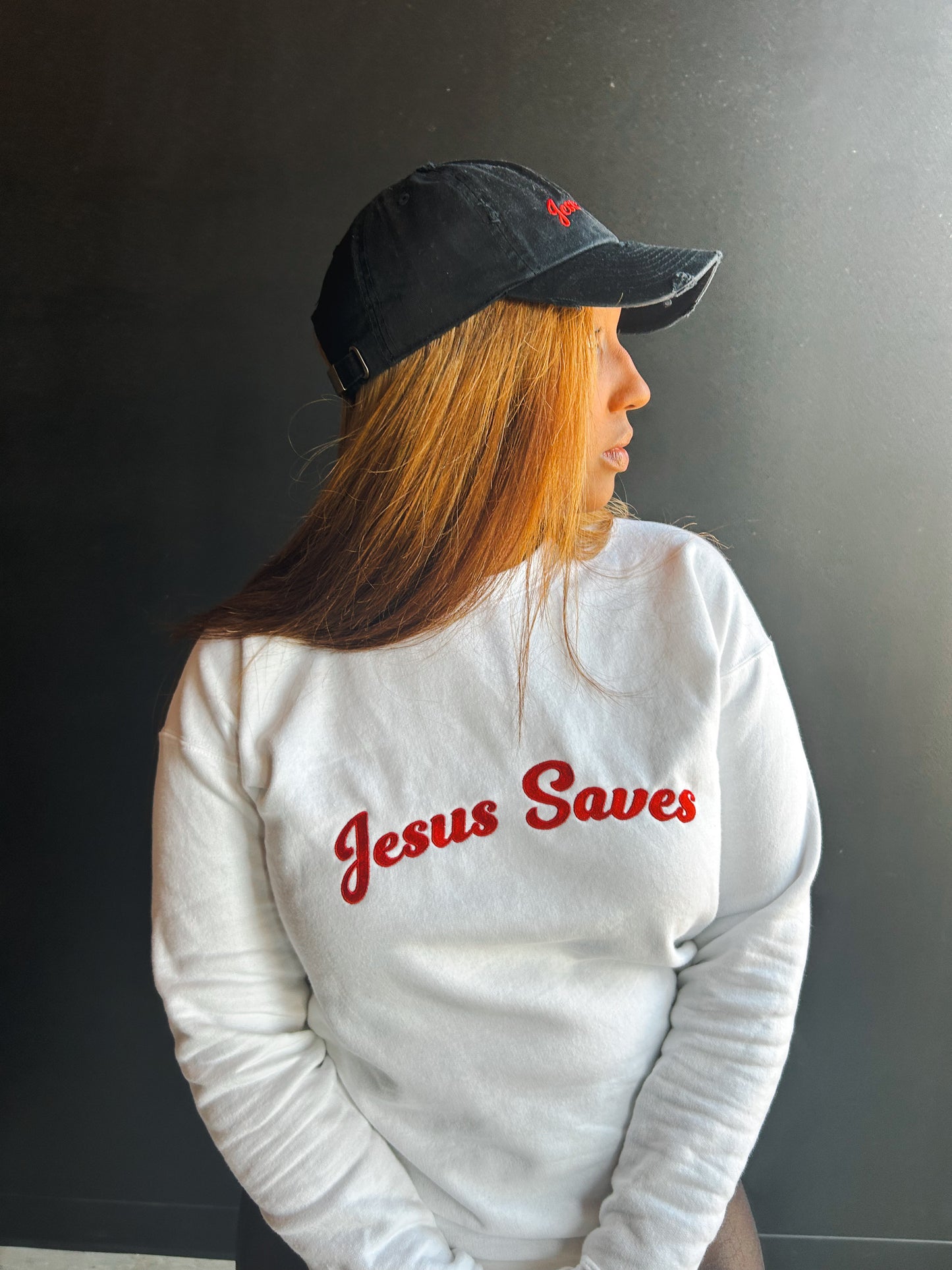 Jesus Saves Embroidered Adult Drop Shoulder Sweatshirt
