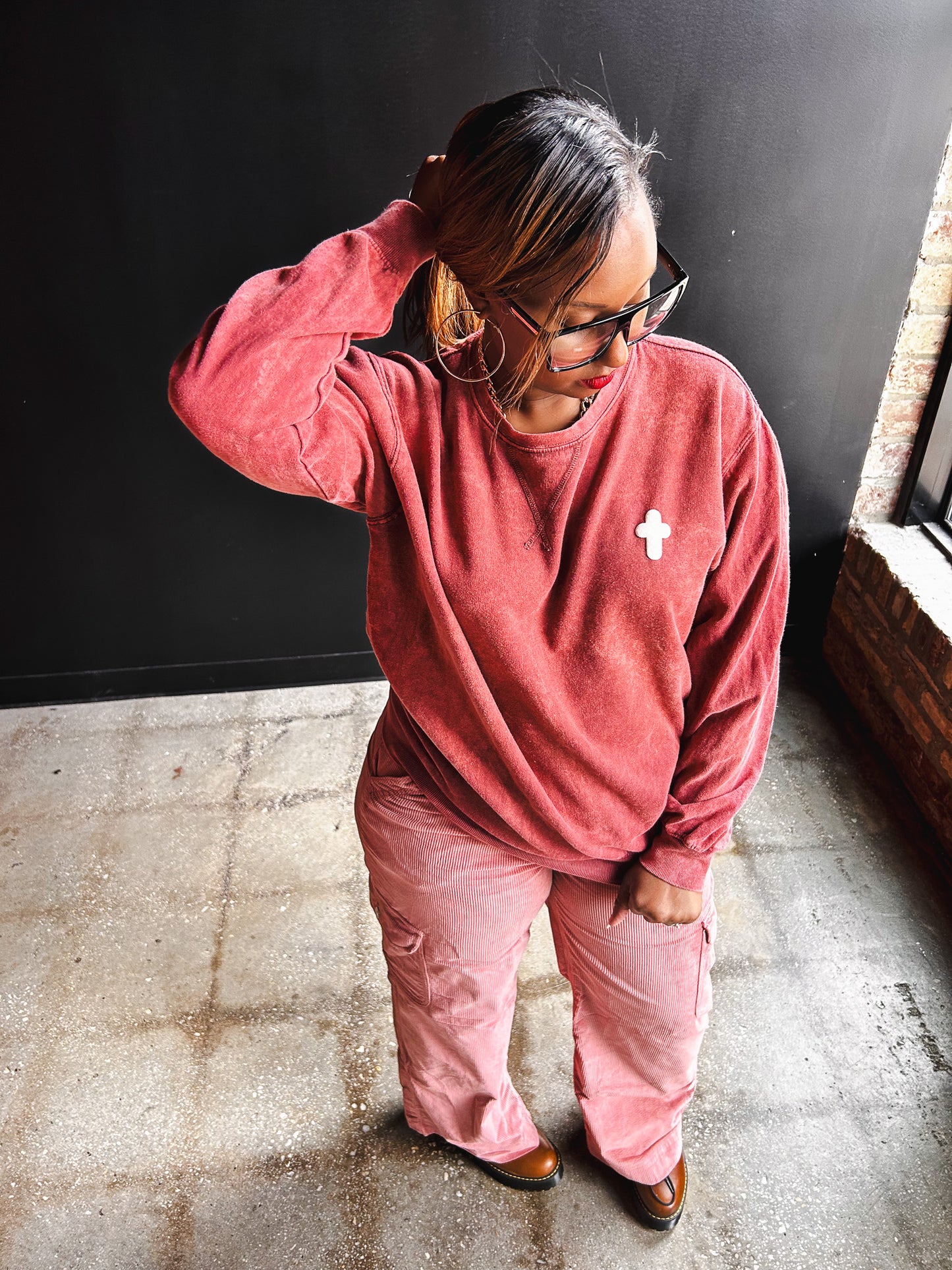 Cross Puff Adult Drop Shoulder Sweatshirt