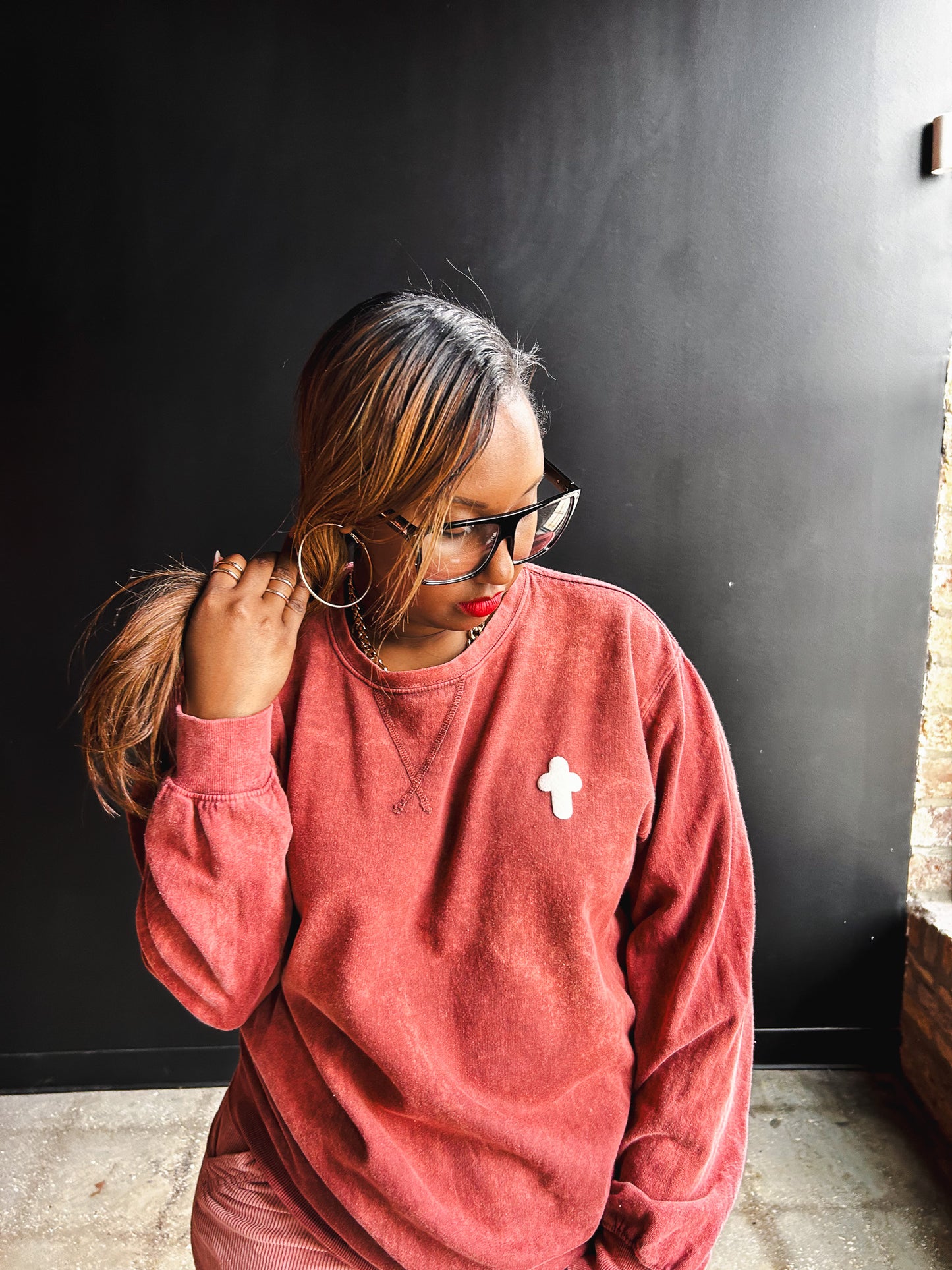 Cross Puff Adult Drop Shoulder Sweatshirt
