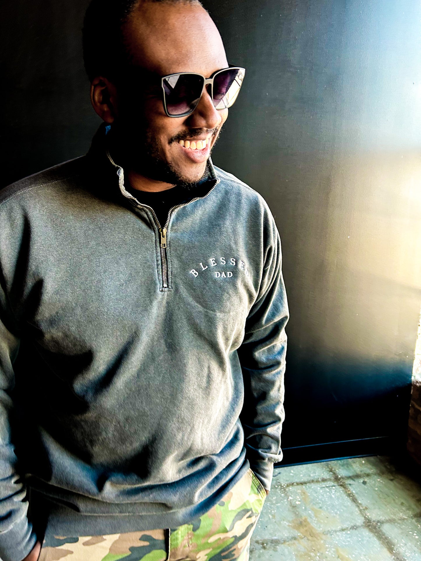 Blessed Dad Embroidered Adult Quarter Zip Sweatshirt