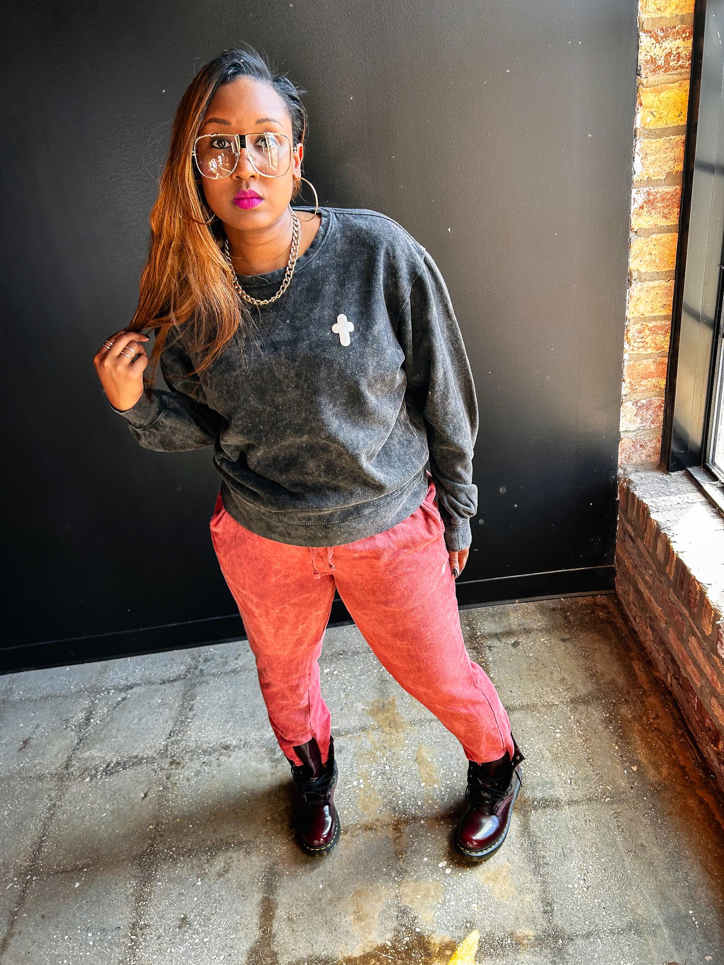Cross Puff Adult Drop Shoulder Sweatshirt