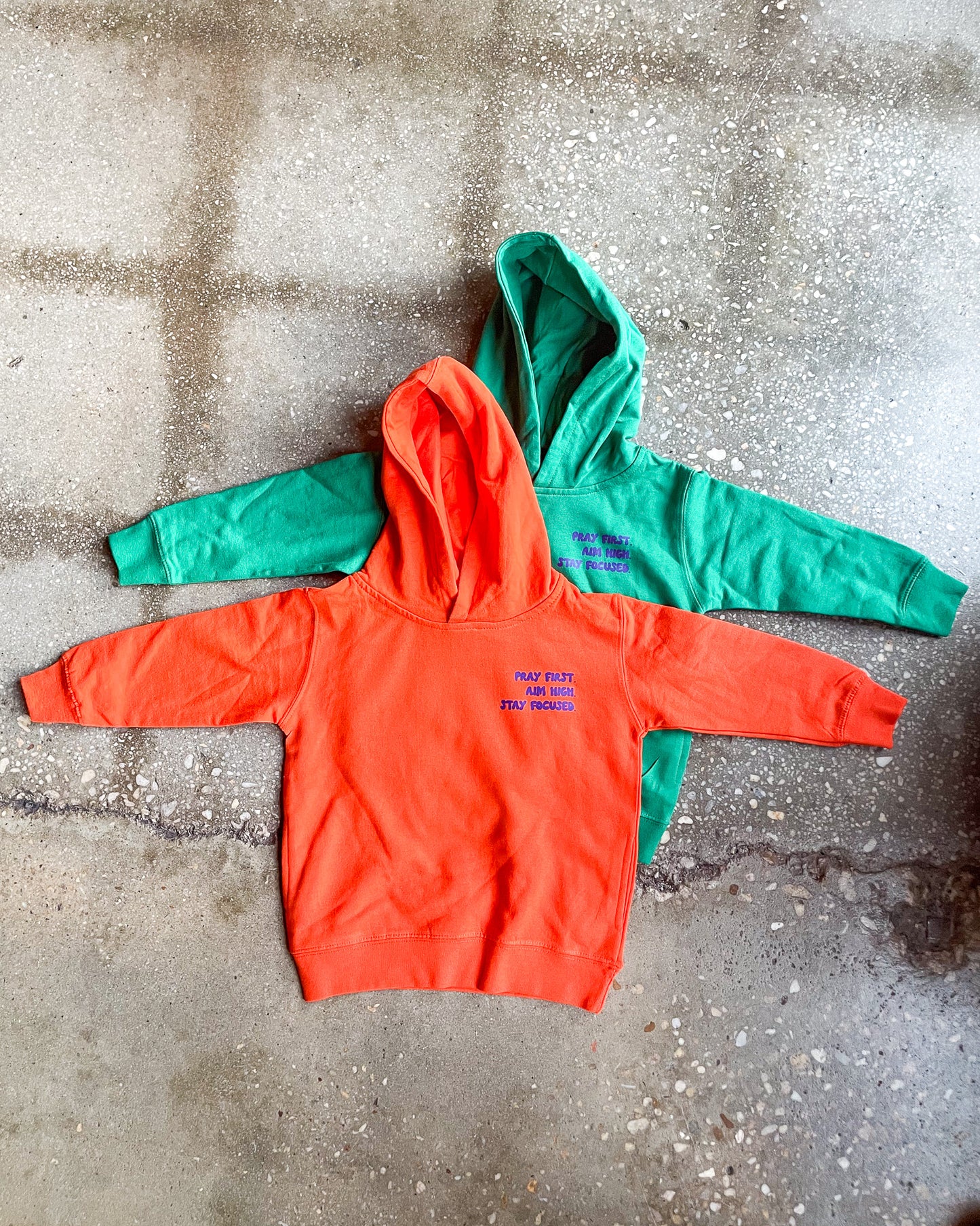 Pray First. Aim High. Stay Focused. Kids Hoodie