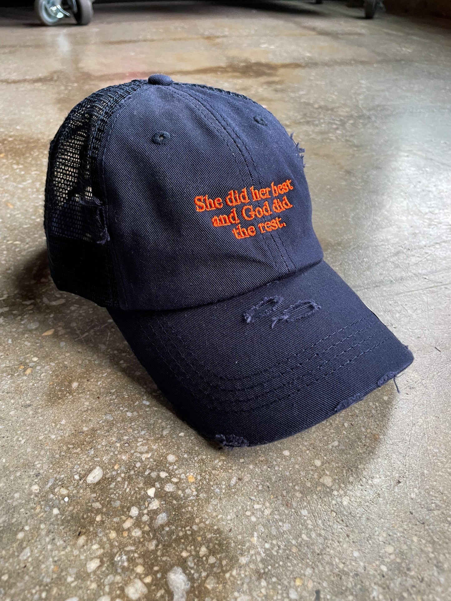 God Did The Rest Distressed Hat (MESH-BACK PONYTAIL)