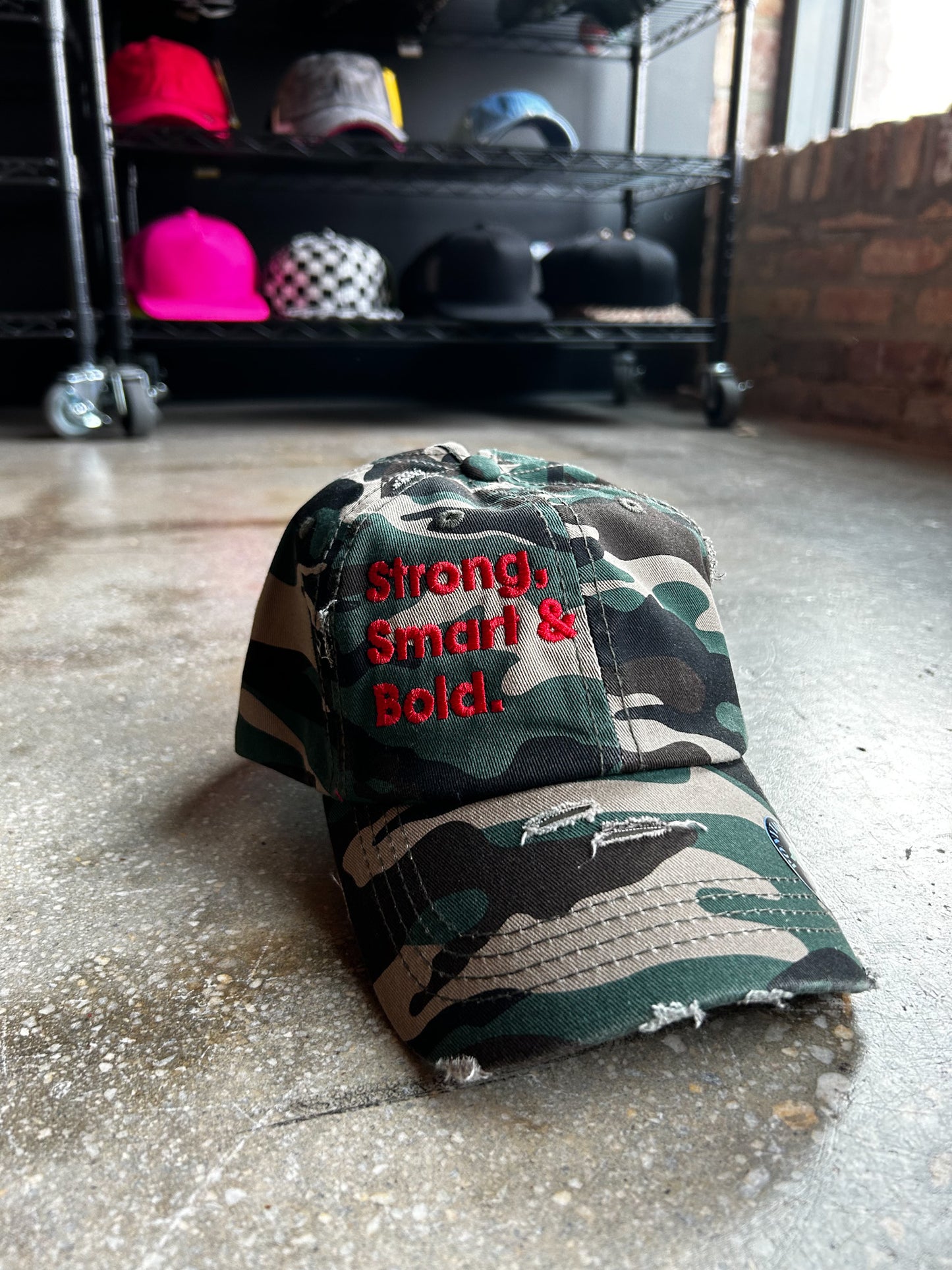 Strong, Smart & Bold Distressed Hat (Ponytail)