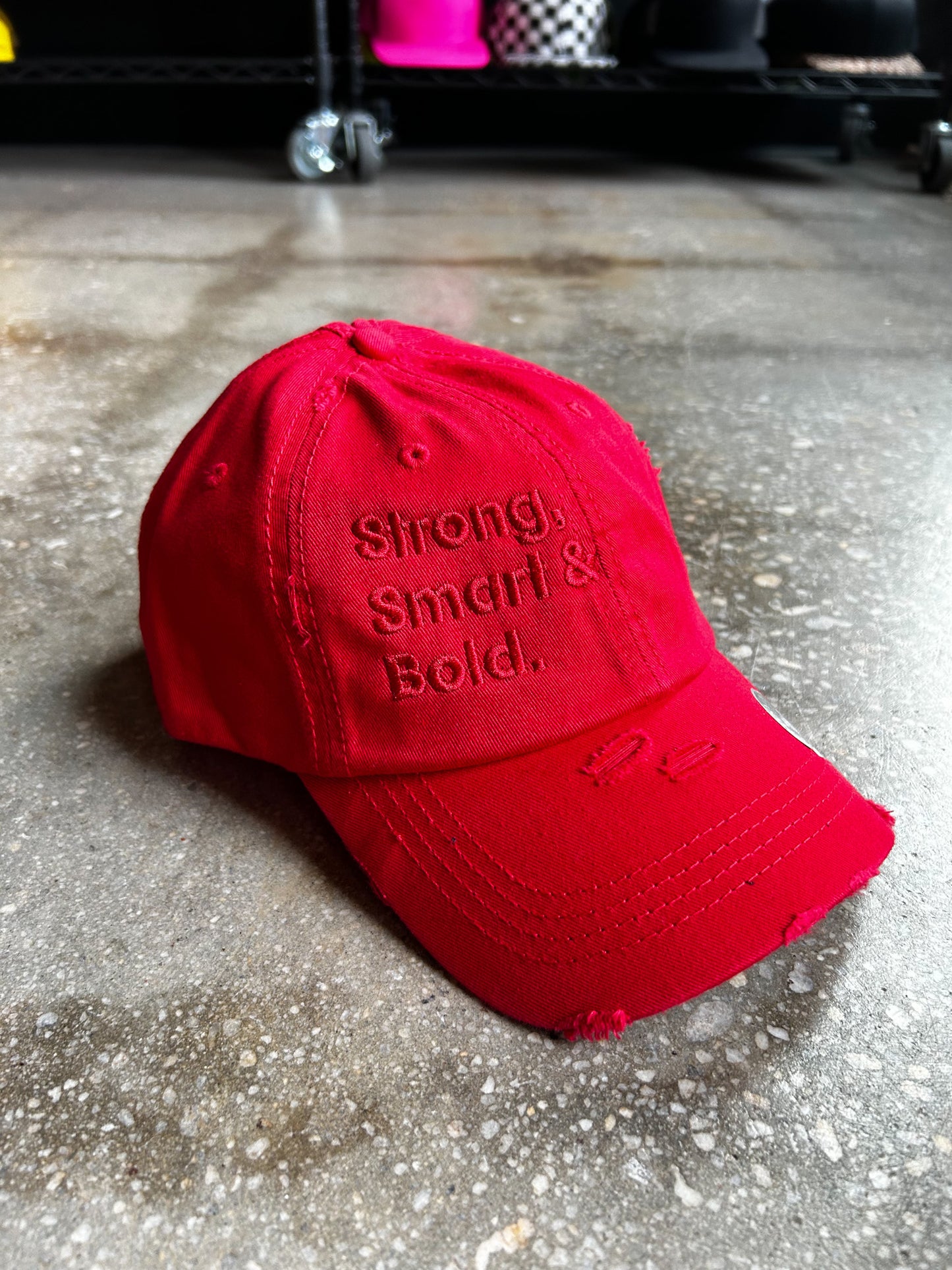 Strong, Smart & Bold Distressed Hat (Ponytail)