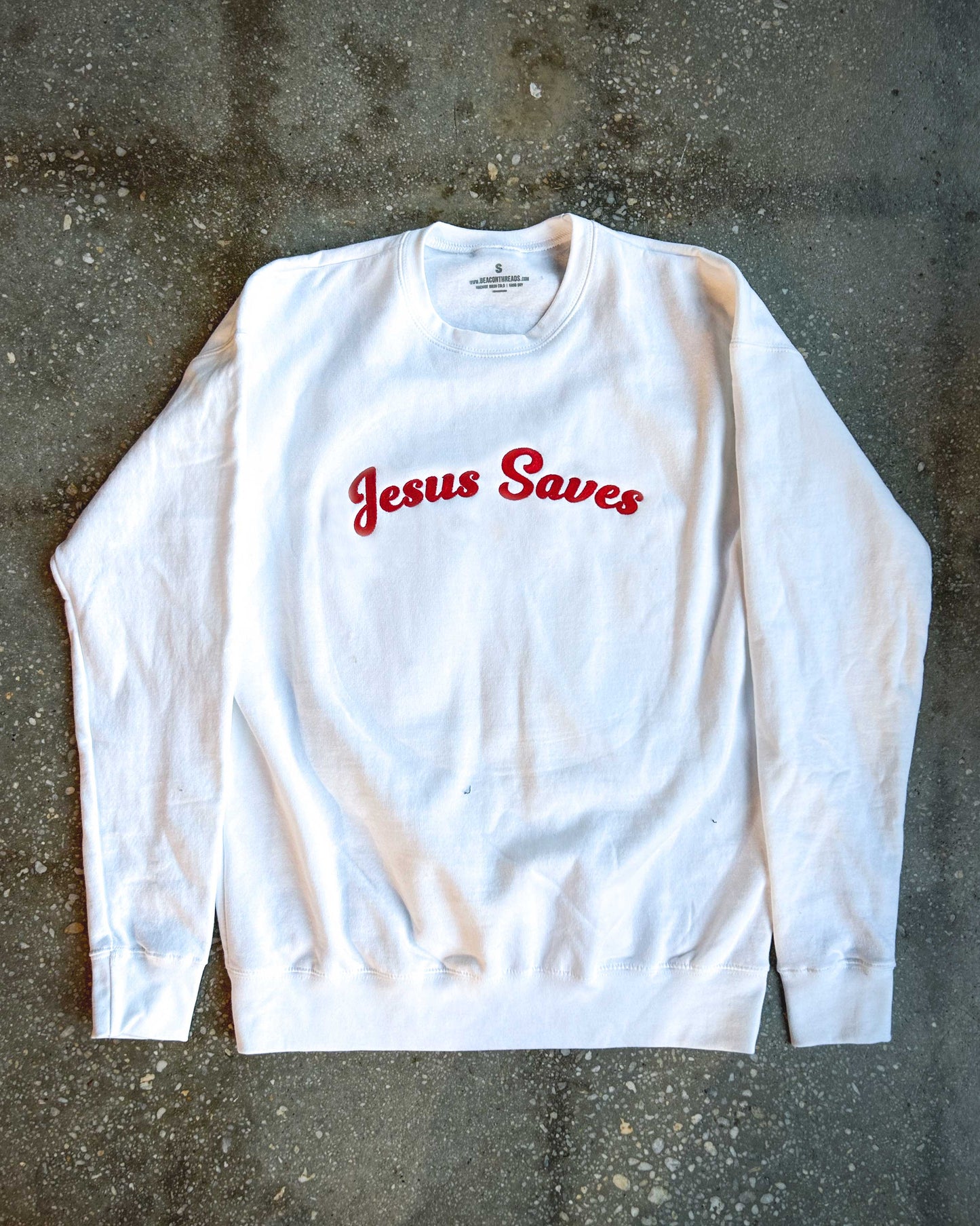 Jesus Saves Embroidered Adult Drop Shoulder Sweatshirt