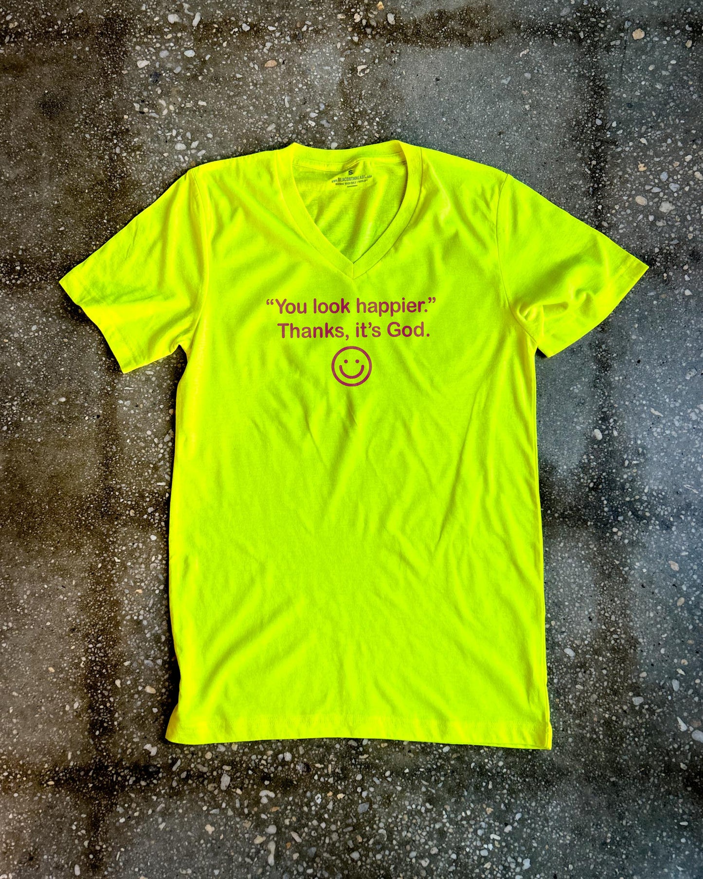 Happier With God Adult V-neck T-shirt