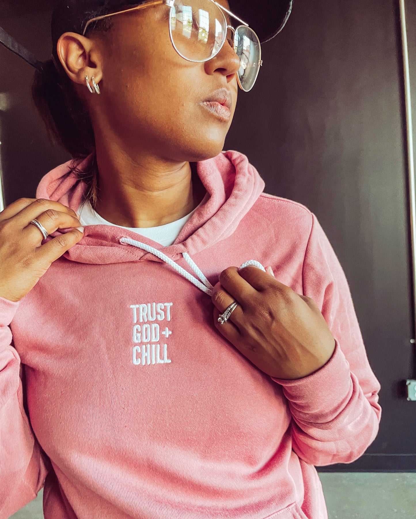 Trust God + Chill Adult Sponge Fleece Embroidered Hoodie