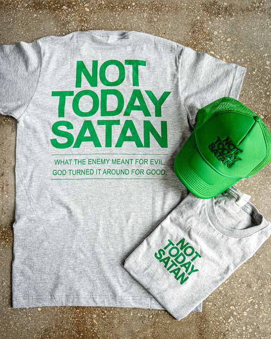 Not Today Satan Adult Box T-Shirt & Kelly Green Trucker Bundle