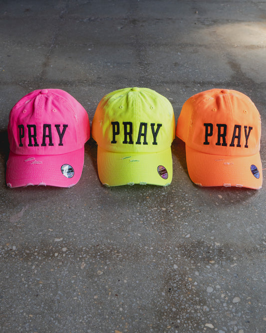 PRAY (NEONYELLOW/NEONPINK/NEONORANGE) Distressed Hat Bundle