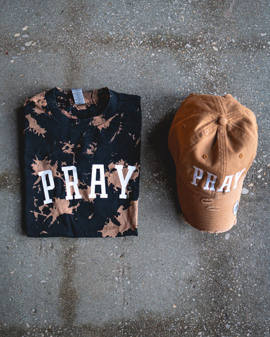 PRAY Adult Box T-Shirt & Timberland Distressed Hat Bundle