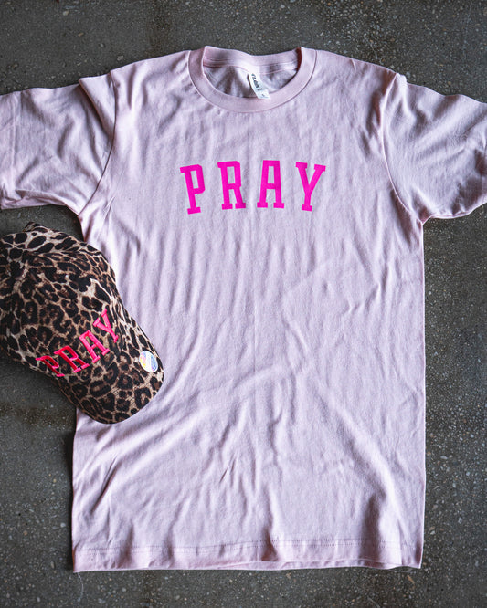 PRAY Adult Box T-Shirt & Leopard Non-Distressed Hat Bundle