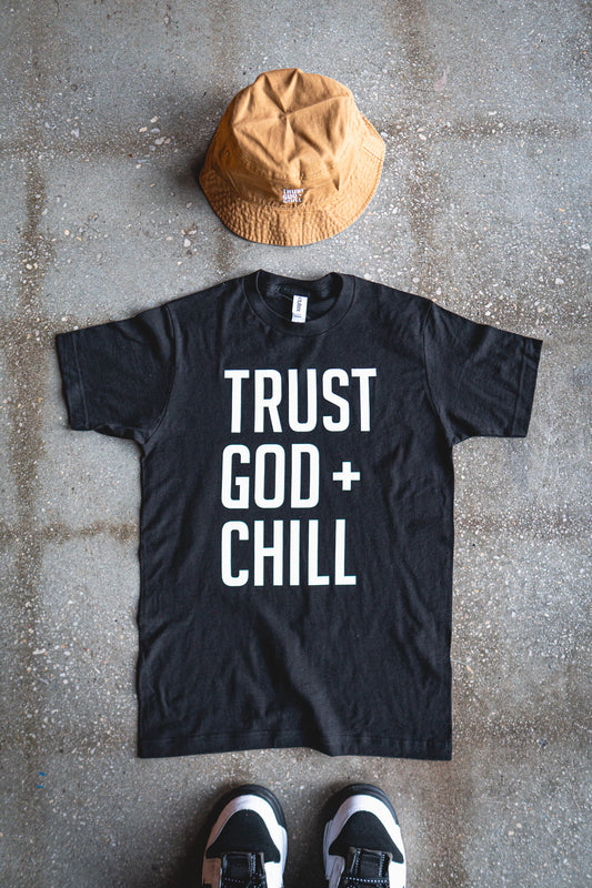 Trust God + Chill Adult Box T-Shirt & Timberland Bucket Hat Bundle