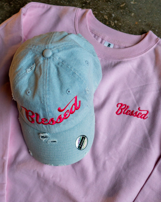 Blessed Embroidered Sweatshirt & Distressed Hat Bundle