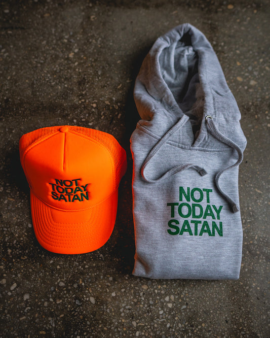 Not Today Satan Hoodie & Neon Orange Trucker Bundle