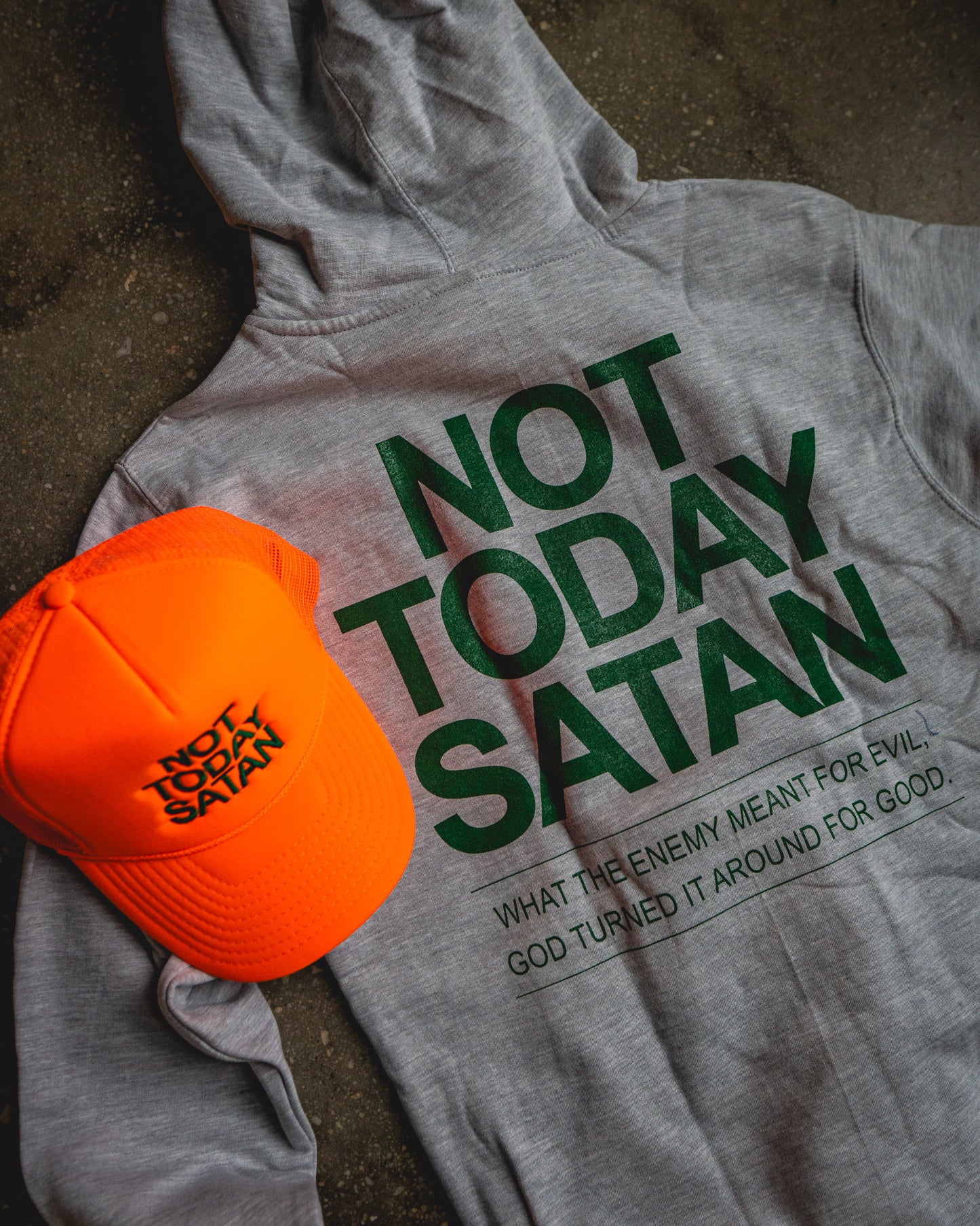 Not Today Satan Hoodie & Neon Orange Trucker Bundle