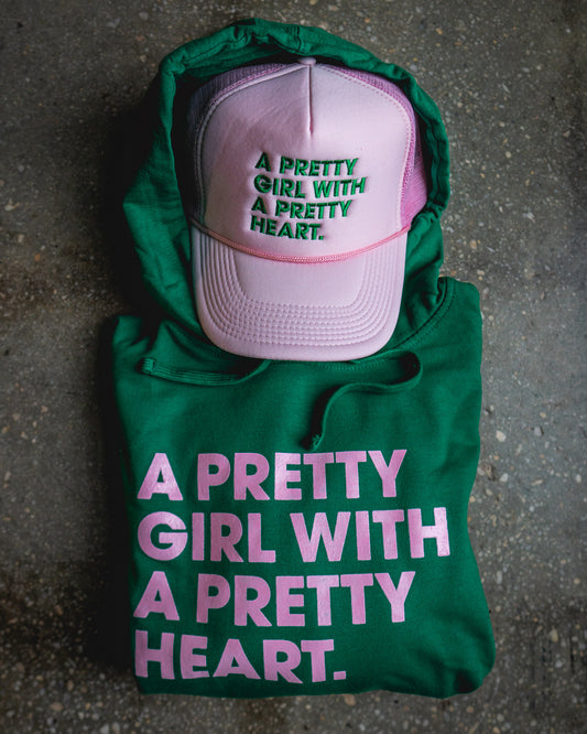 Pretty Girl With A Pretty Heart Hoodie & Light Pink Trucker Bundle