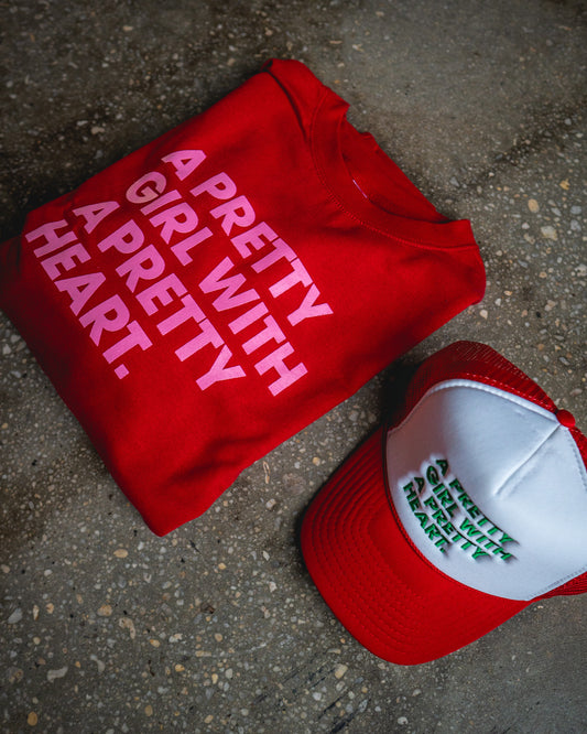 Pretty Girl With A Pretty Heart Sweatshirt & Red/White Trucker Bundle