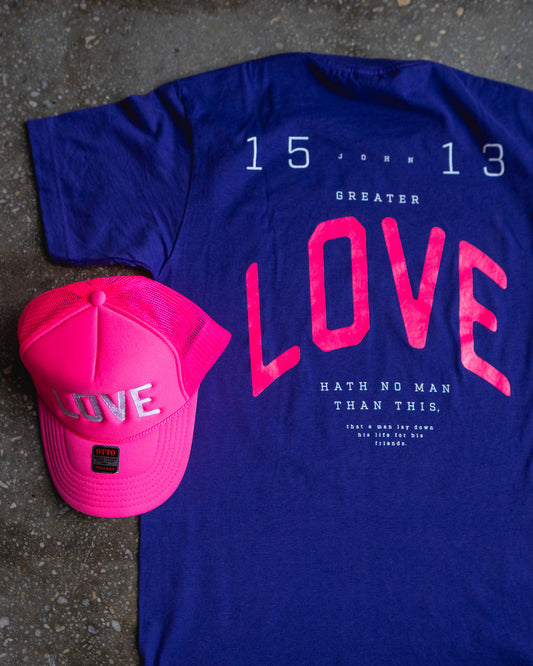 No Greater Love Adult T-Shirt & Hot Pink Trucker Bundle