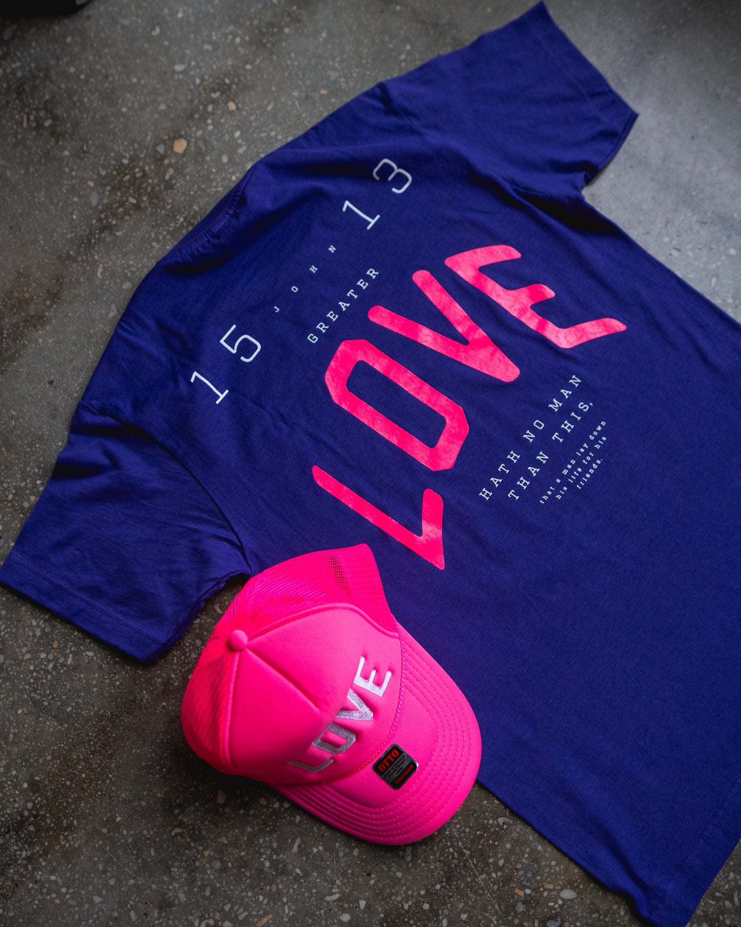 No Greater Love Adult T-Shirt & Hot Pink Trucker Bundle