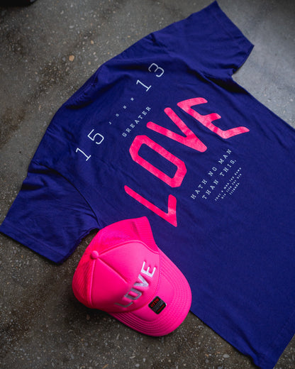 No Greater Love Adult T-Shirt & Hot Pink Trucker Bundle