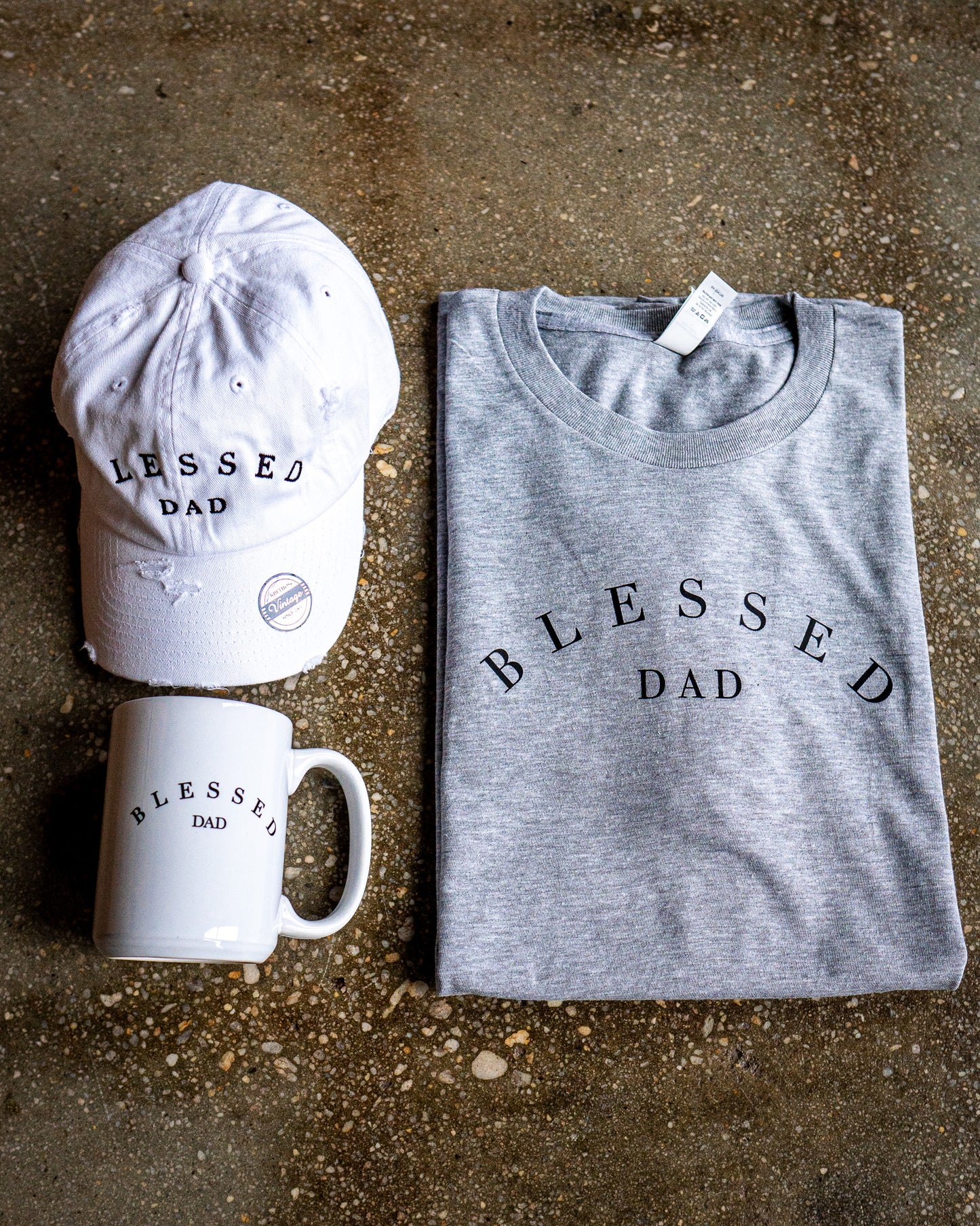 Blessed Dad Adult Box T-Shirt & Distressed Hat & Mug