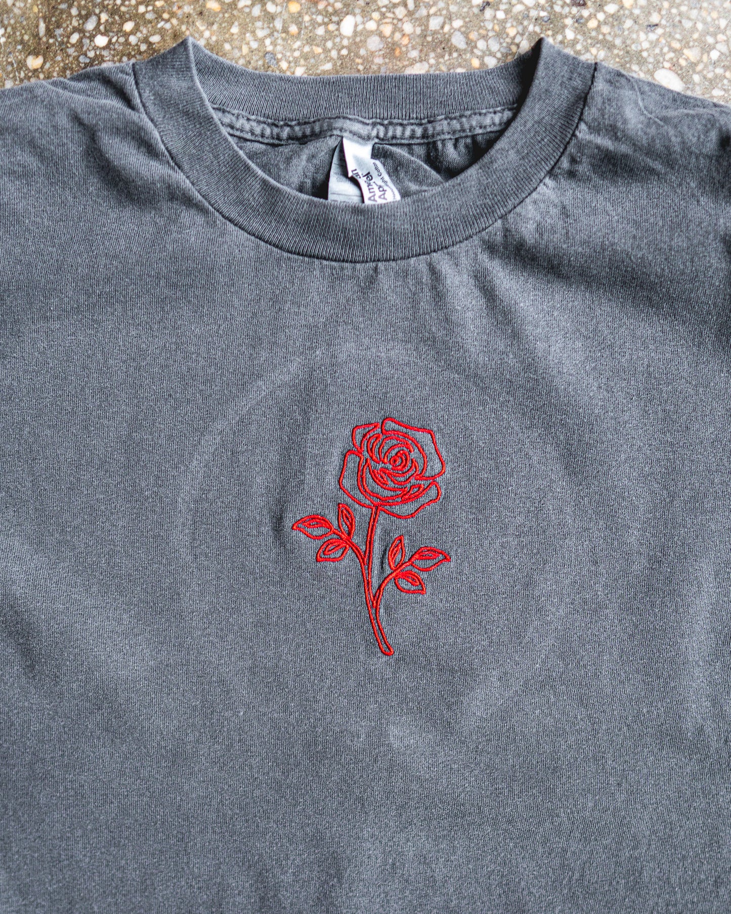 Rose Embroidered Adult Box T-Shirt