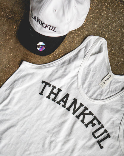 Thankful Adult Jersey Tank & White/Black Distressed Hat Bundle