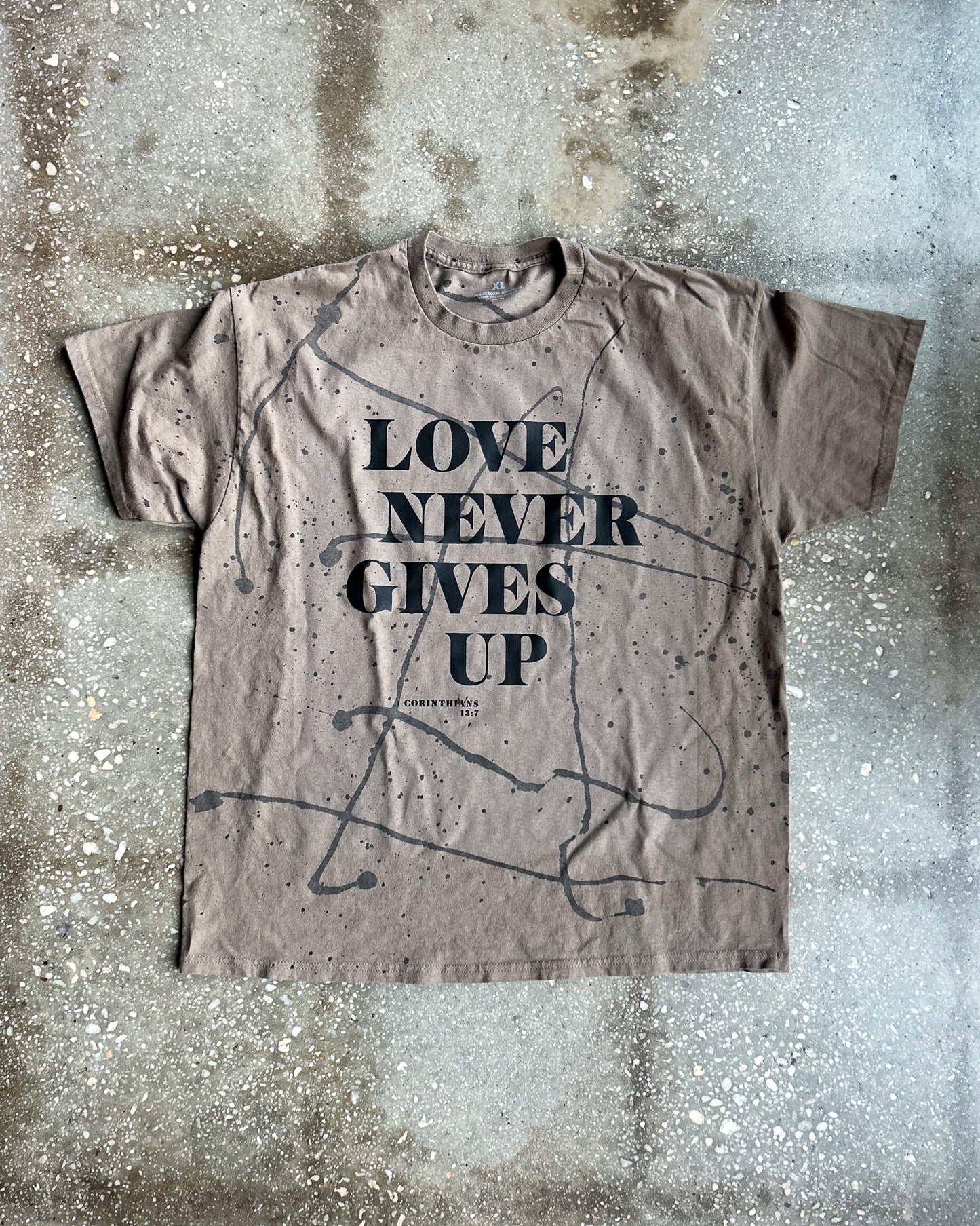 Love Never Gives Up (Splatter) Adult Box T-Shirt