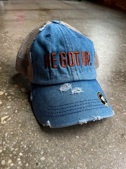 He Got Up Distressed Hat (Mesh-Back Ponytail)