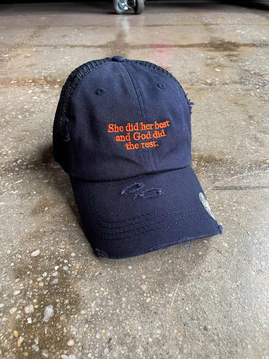 God Did The Rest Distressed Hat (MESH-BACK PONYTAIL)