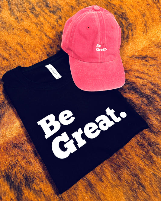 Be Great Adult Box T-Shirt & Red Non-Distressed Hat Bundle