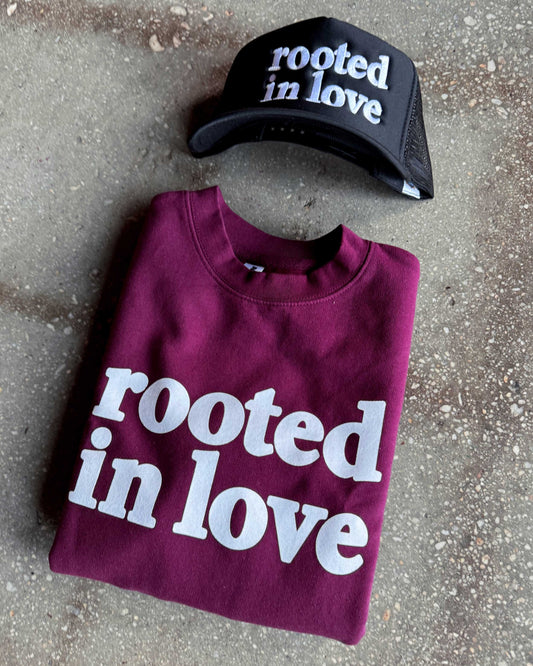 Rooted In Love Sweatshirt & Black Trucker Bundle