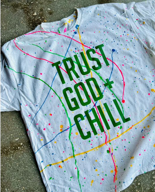 (CLEARANCE) Trust God + Chill (Splatter) Adult Box T-Shirt