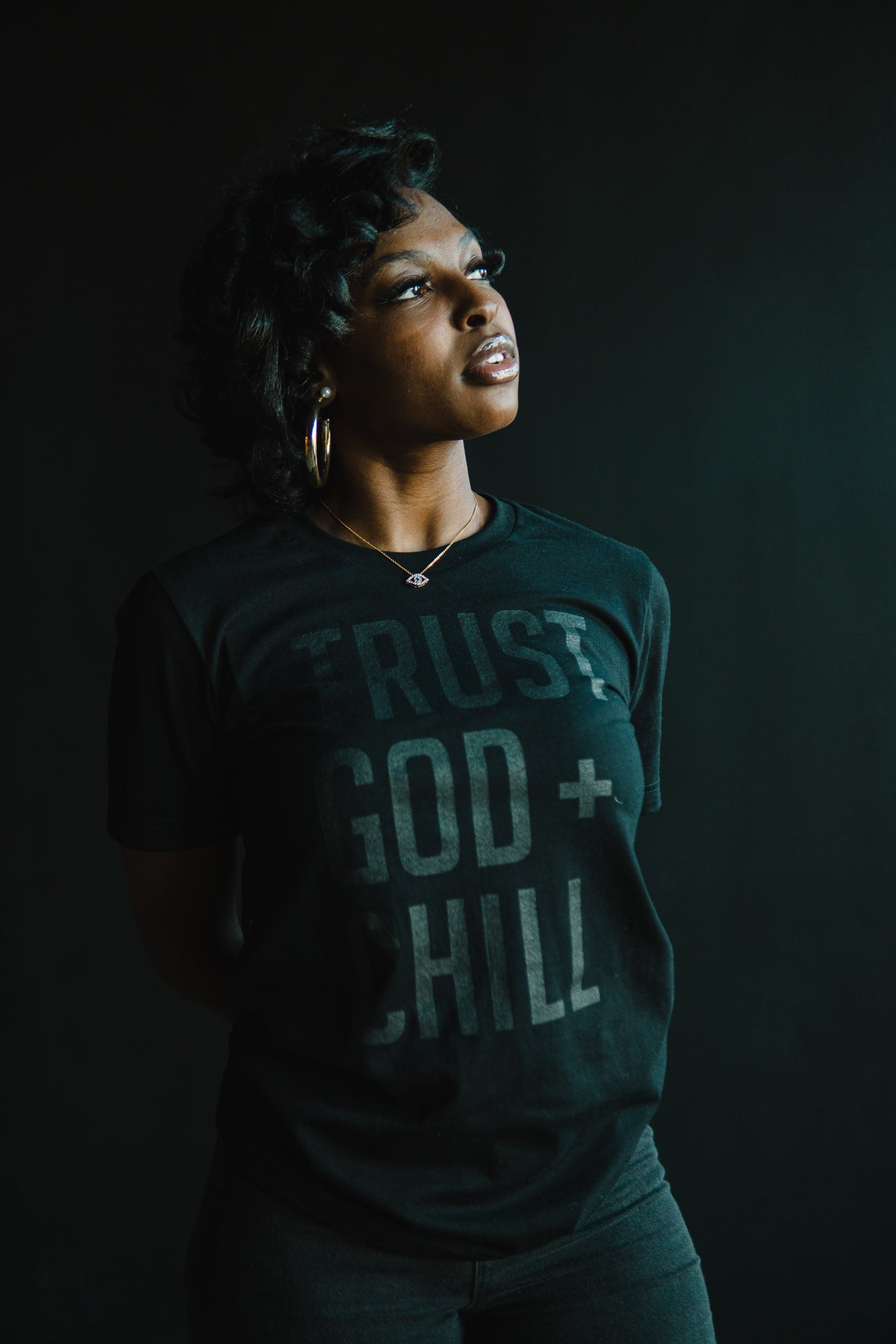 Trust God + Chill (BLKonBLK) Adult T-Shirt