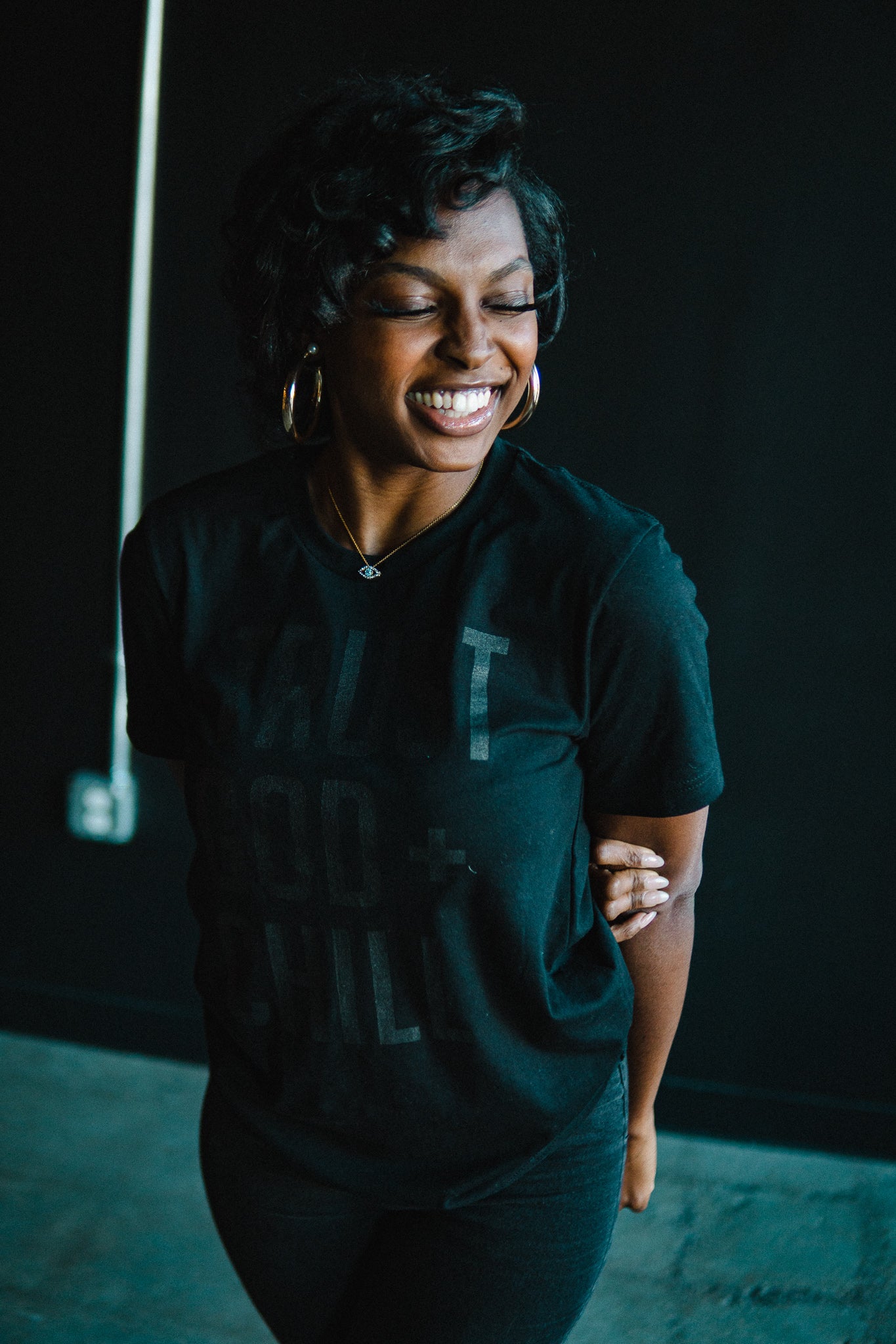Trust God + Chill (BLKonBLK) Adult T-Shirt