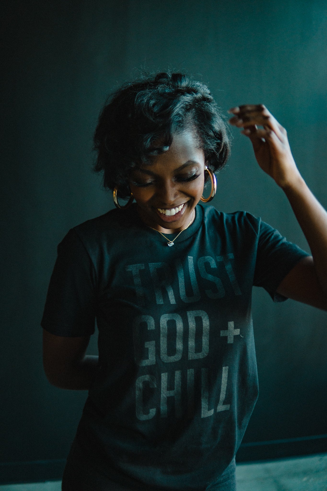Trust God + Chill (BLKonBLK) Adult T-Shirt
