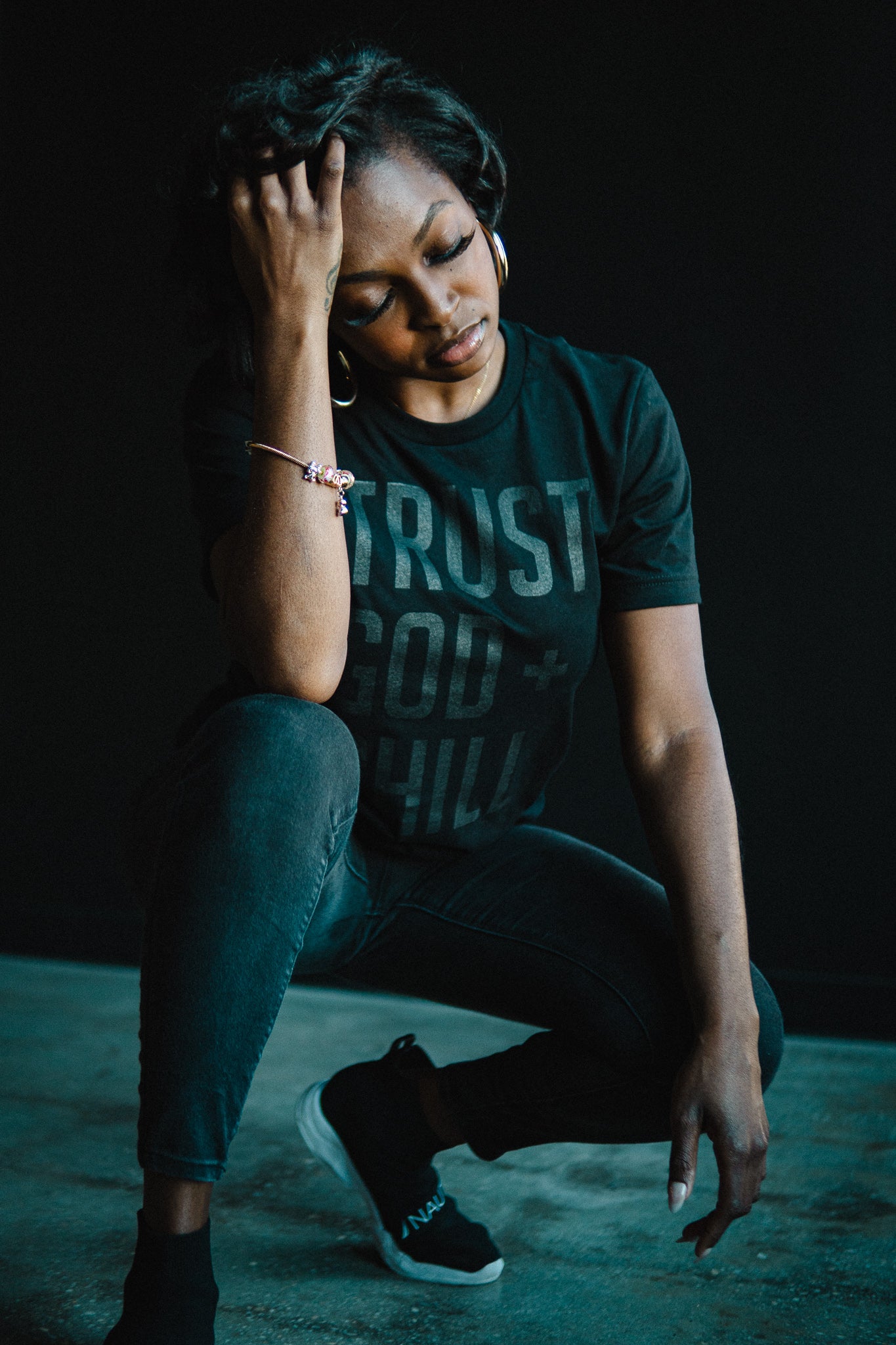 Trust God + Chill (BLKonBLK) Adult T-Shirt