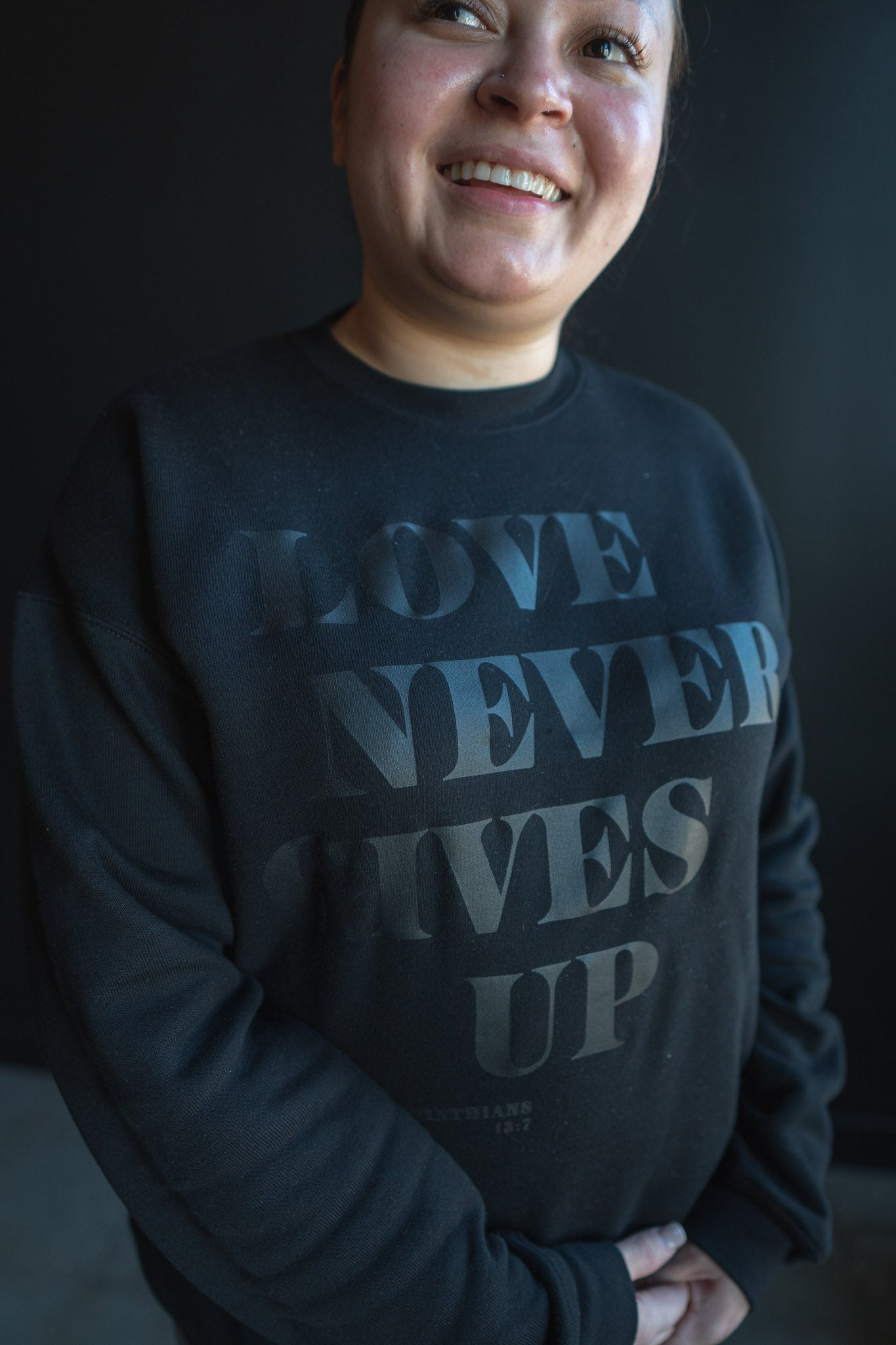 Love Never Gives Up This Adult Drop Shoulder Sweatshirt