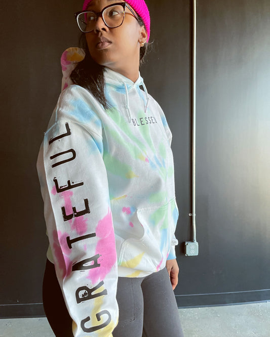 Grateful Thankful Blessed (Tie Dye) Adult Box Hoodie