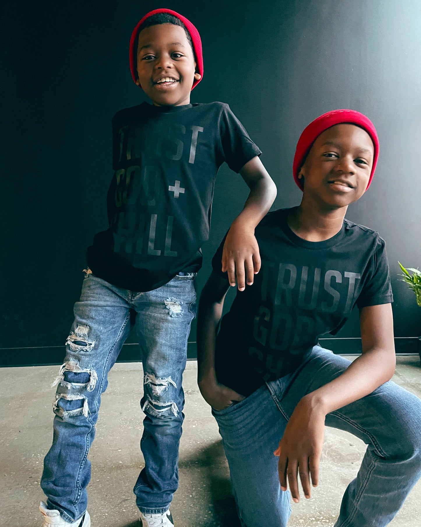 Trust God + Chill (BLKonBLK) Kids T-shirt